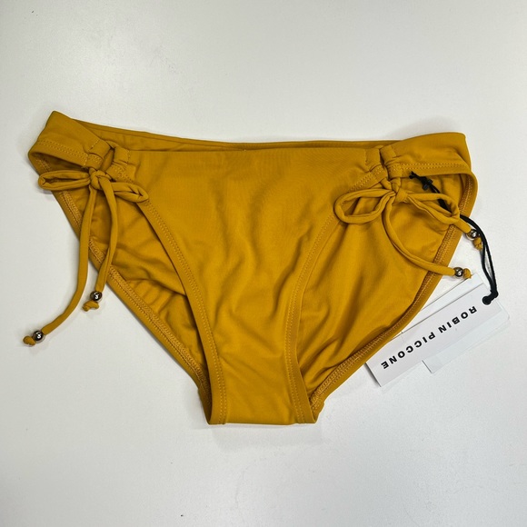 Robin Piccone Luca Side Tie Bikini Bottom in Mustard Yellow New With Tags Medium - Picture 2 of 12